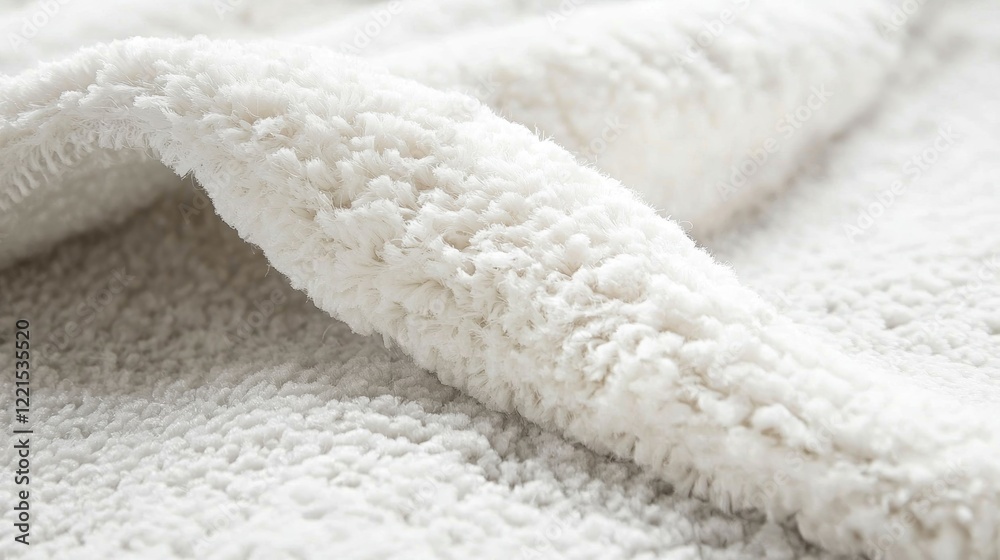 Soft white fleece fabric texture, close-up, detail, background blur, textile advertising Soft white fleece fabric texture, close-up, detail, background blur, textile advertising