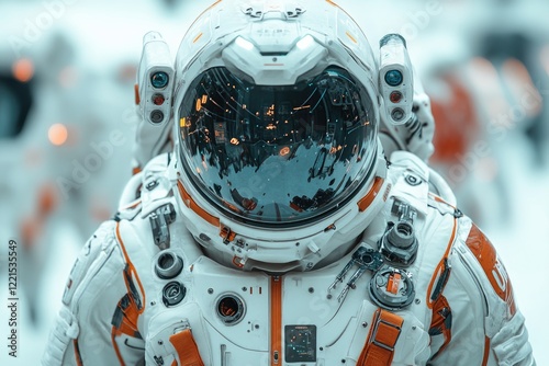 A close-up shot of an astronaut's face inside a space suit, ideal for science fiction or futuristic concepts