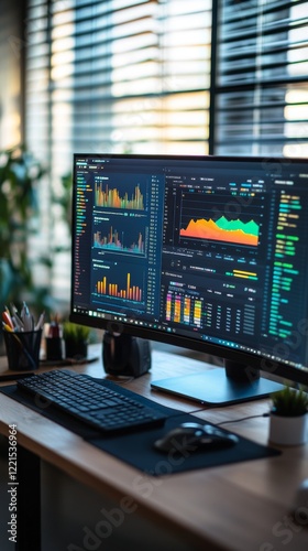 Wallpaper Mural Data analysis dashboard displayed on a modern computer screen. Vibrant graphs and charts analyze key metrics and showcase trends. Business insights are a click away. Generative AI Torontodigital.ca