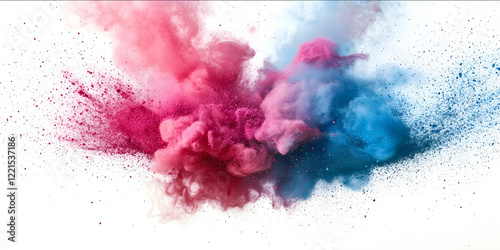 a pulverization of colors in the pink blue fuscia tone all over the place on a white background photo