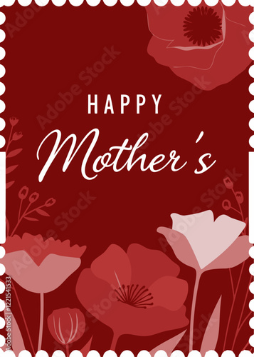 Red Poppy Mother's Day Card with Script Font - Concept of elegant design, floral greetings