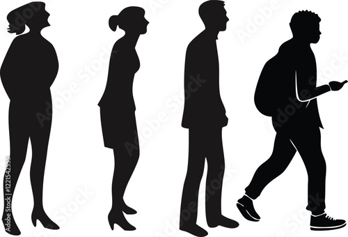 Four Silhouettes of People in Profile View