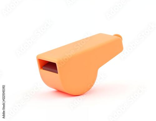 Vector 3D whistle, view from different sides. Isolated image on white background. Accessory for sound signal. Notification of start, end of action. Referee item photo