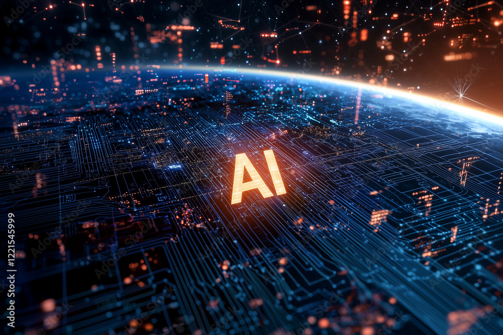 Fototapeta premium A digital representation of artificial intelligence interconnected with global networks and technology.