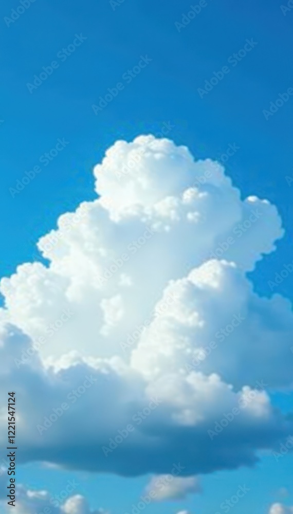 Obraz premium Fluffy white cumulus cloud against vibrant blue sky , vapor, serenity