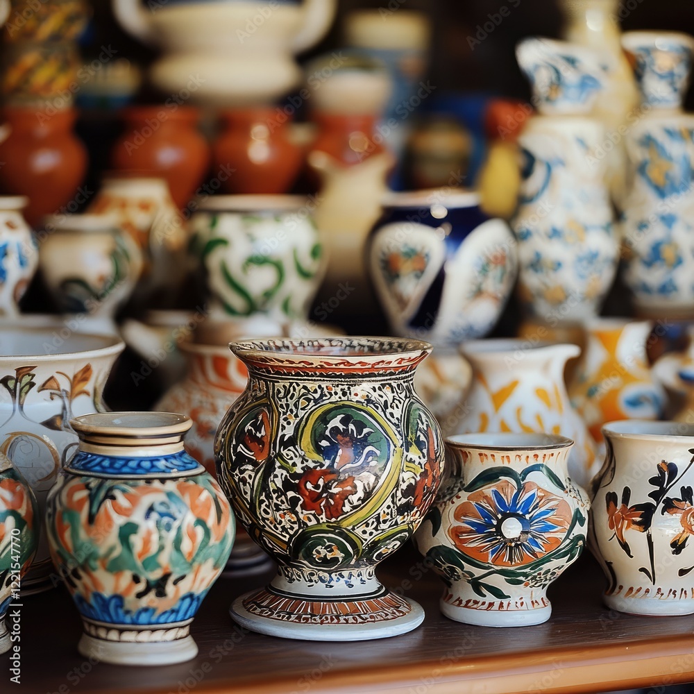 A collection of colorful vases and bowls on a table A collection of colorful vases and bowls on a table