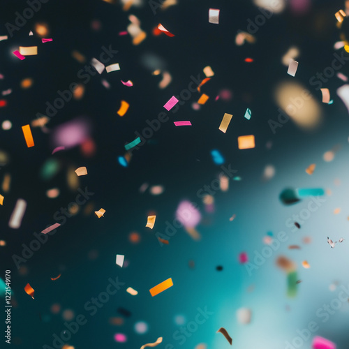 Vibrant confetti floating in mid-air, showcasing colorful celebration moments with soft natural lighting and dynamic compositions perfect for festive and joyful themes.
 photo