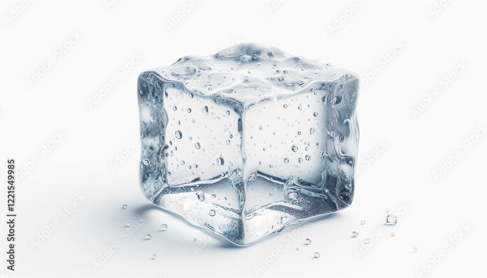 square clear ice cube with a frosted surface isolated in white background