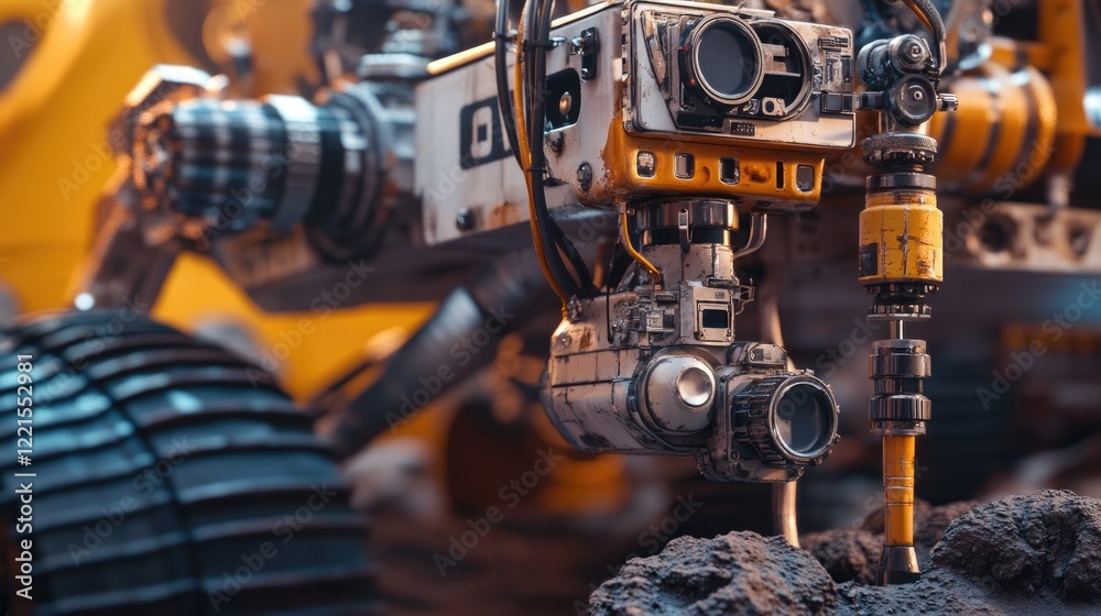 Fototapeta premium A detailed view of a toy robot's camera, suitable for illustrations or educational purposes