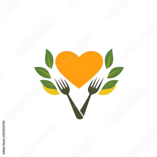 Healthy Food Logo Design, Fork, Heart, Leaves, Organic, Vector, Graphics, Brand, Restaurant photo