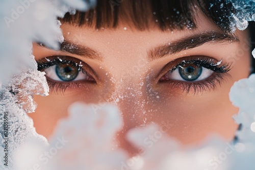 A person's face with snow covering their eyes, ideal for winter or cold weather-themed projects