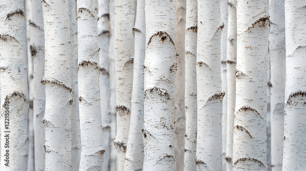 Fototapeta premium Close-up view of a grove of birch trees, showcasing their distinctive white bark and textured patterns.