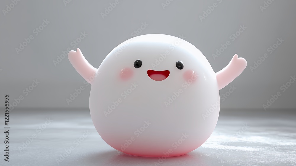 Cute Round Character With a Happy Expression and Outstretched Arms on a Light Background in a Modern Setting Cute Round Character With a Happy Expression and Outstretched Arms on a Light Background in a Modern Setting