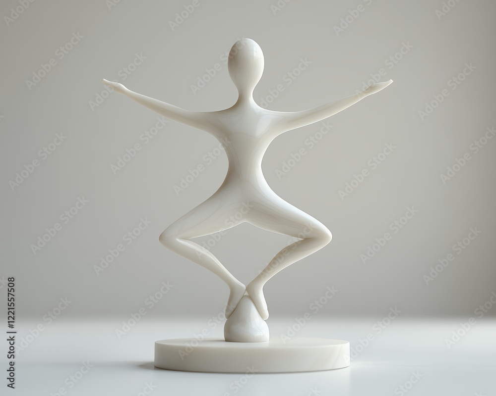 Abstract Sculpture Depicting a Figure in a Balanced Pose on a Pedestal in a Minimalist Indoor Setting Abstract Sculpture Depicting a Figure in a Balanced Pose on a Pedestal in a Minimalist Indoor Setting
