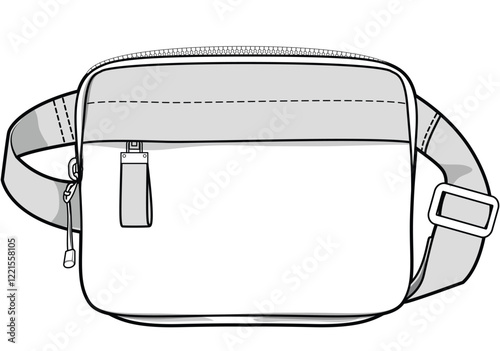 toiletry bum bag flat sketch vector illustration technical cad drawing template	
