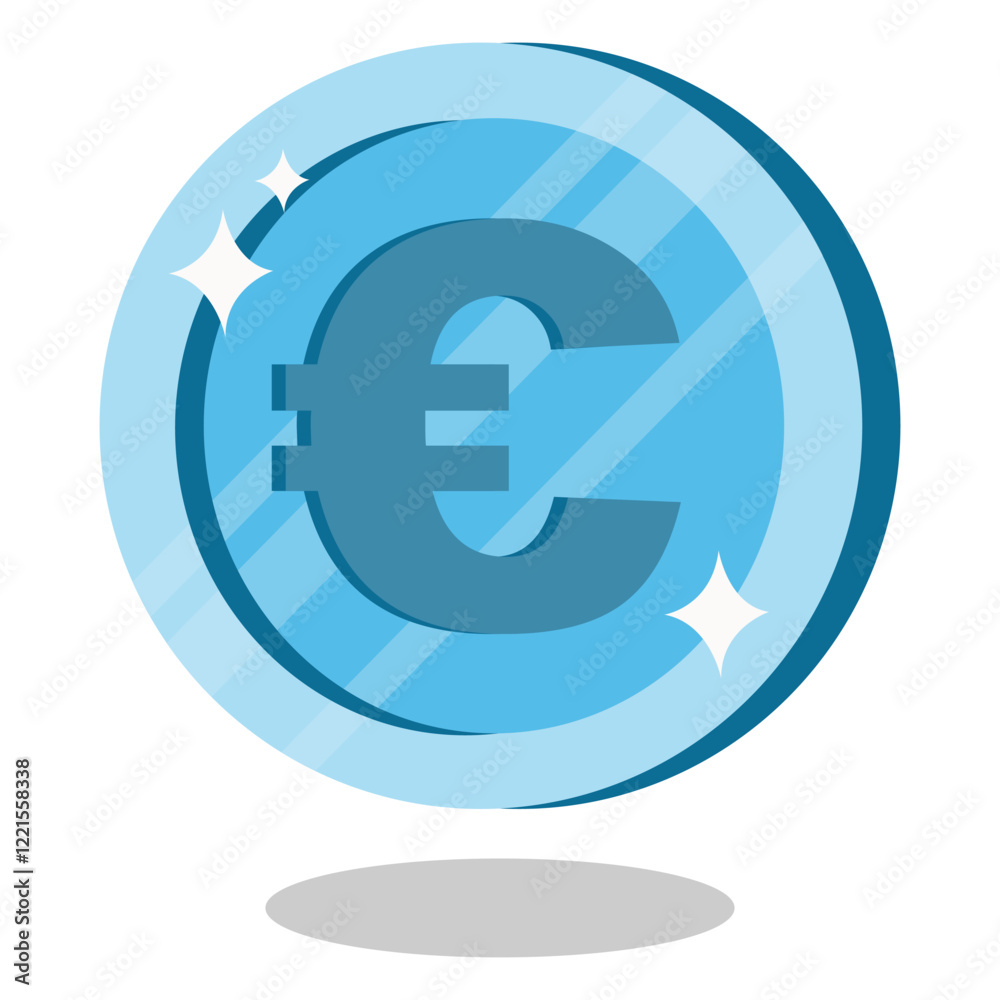Blue euro coin with shiny effects and modern design Blue euro coin with shiny effects and modern design