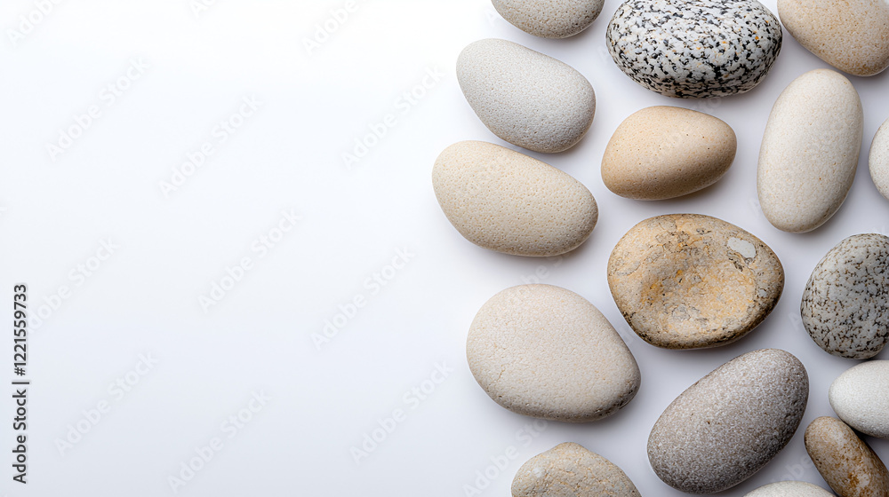 Smooth, light-colored stones arranged on a white background. Perfect for spa, wellness, or nature themes. Smooth, light-colored stones arranged on a white background. Perfect for spa, wellness, or nature themes.