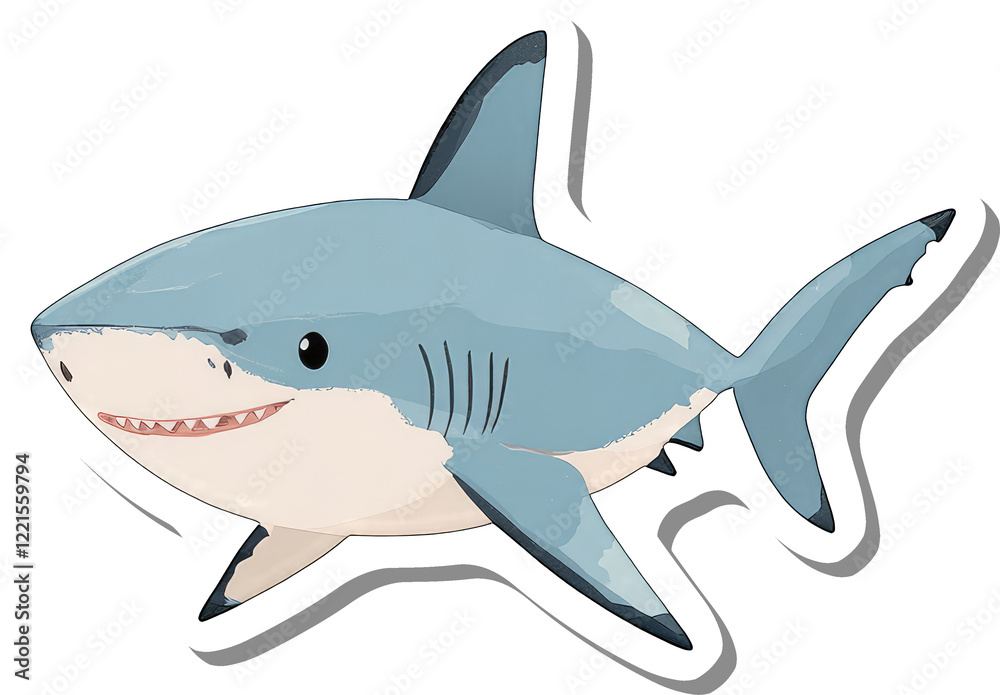 Obraz premium A Cartoon Sticker Of A Great White Shark Swimming