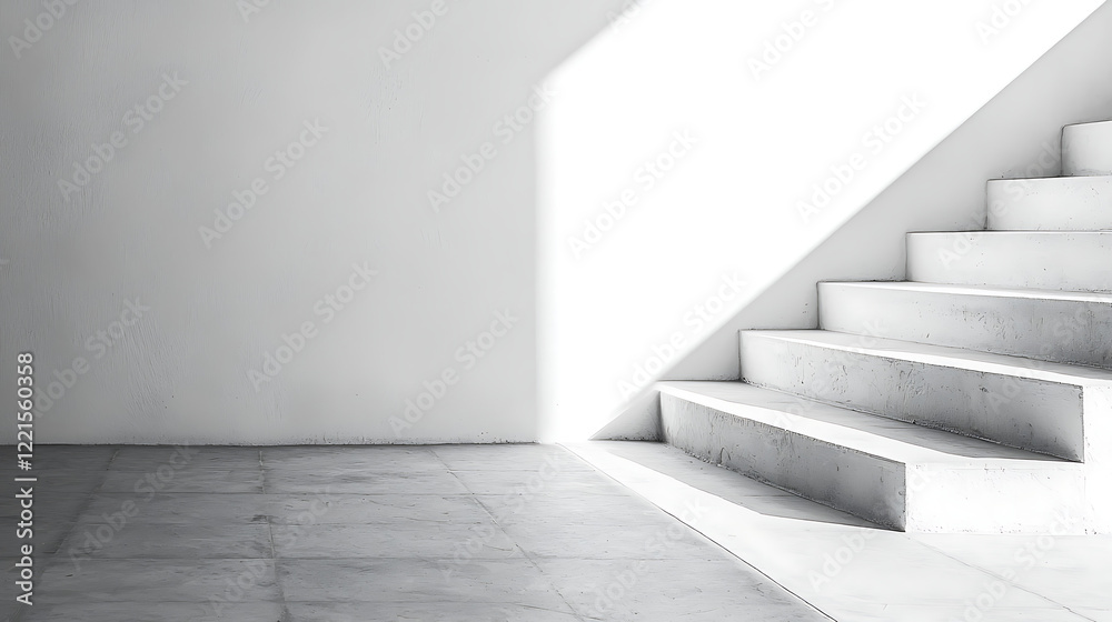 Fototapeta premium Modern white staircase with sunlight.