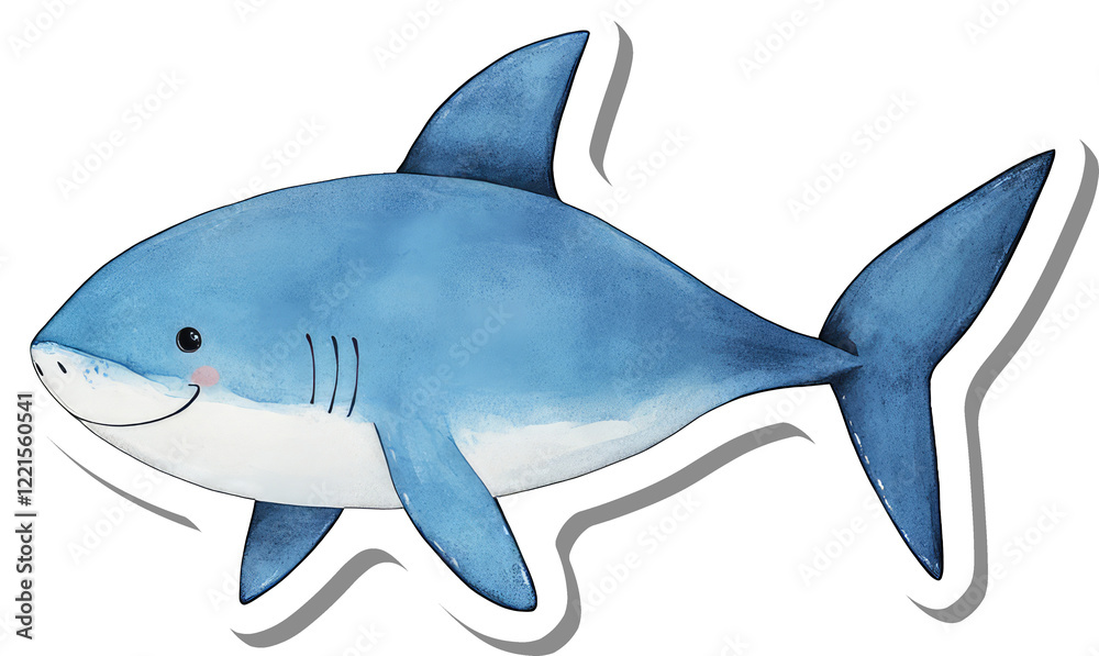 Fototapeta premium A Cute Watercolor Sticker Of A Friendly Shark