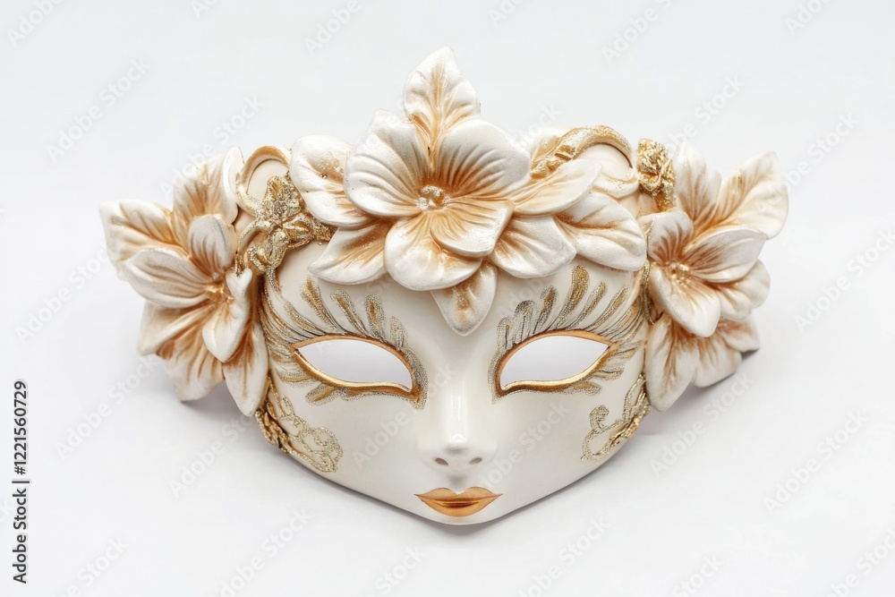 Naklejka premium A detailed view of a mask adorned with flowers, perfect for use in still life or beauty photography