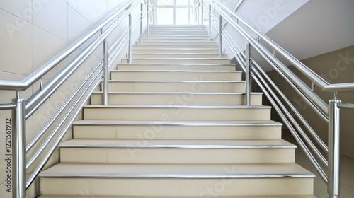 Modern building interior stairs ascending to light