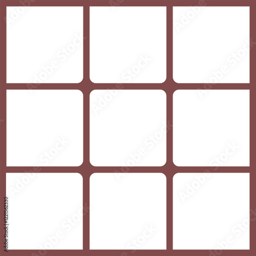 Template of clean white empty square frames with rounded edges, arranged symmetrically in three rows and columns. Vector moodboard for collage of photos, illustrations, text for social networks.