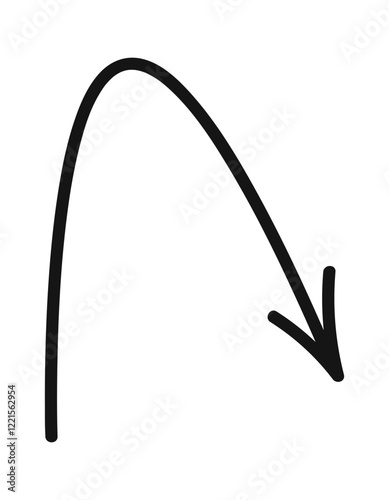 Curved downward arrow doodle drawing