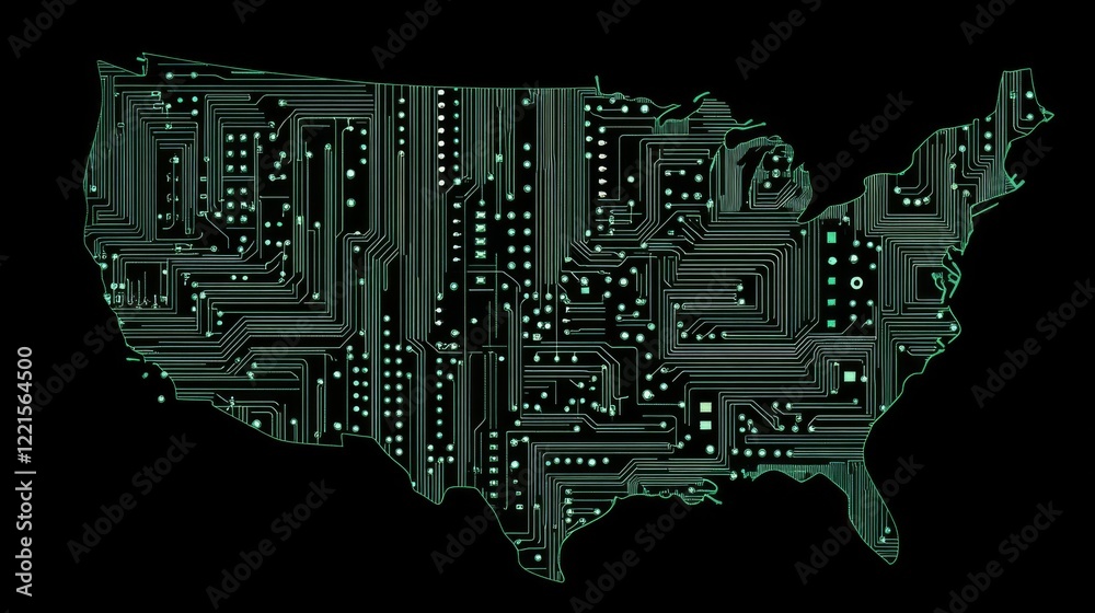 USA Circuit Board Map - Futuristic View of American Technology USA Circuit Board Map - Futuristic View of American Technology