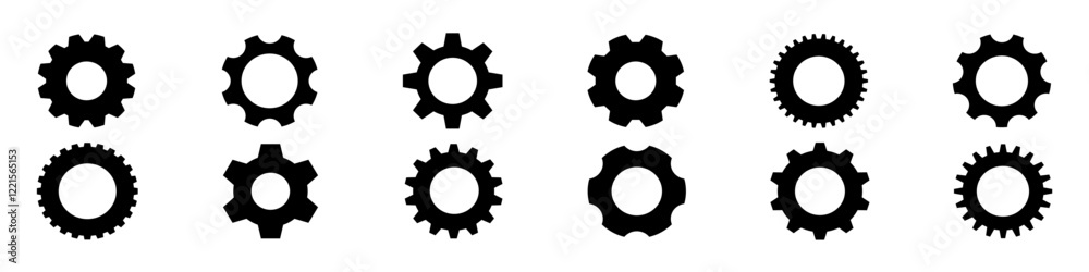 A set of gears. 
Silhouette of black gear icons.Vector illustration.