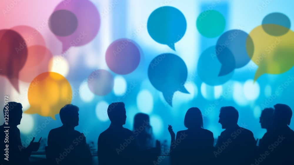 Obraz premium Silhouette of People in Discussion, A Business Meeting