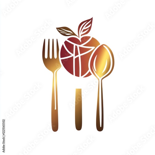 Healthy eating, athlete's diet, sports nutrition,  balanced meal, fork spoon apple photo