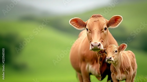 Cow and calf pasture idyllic farmland