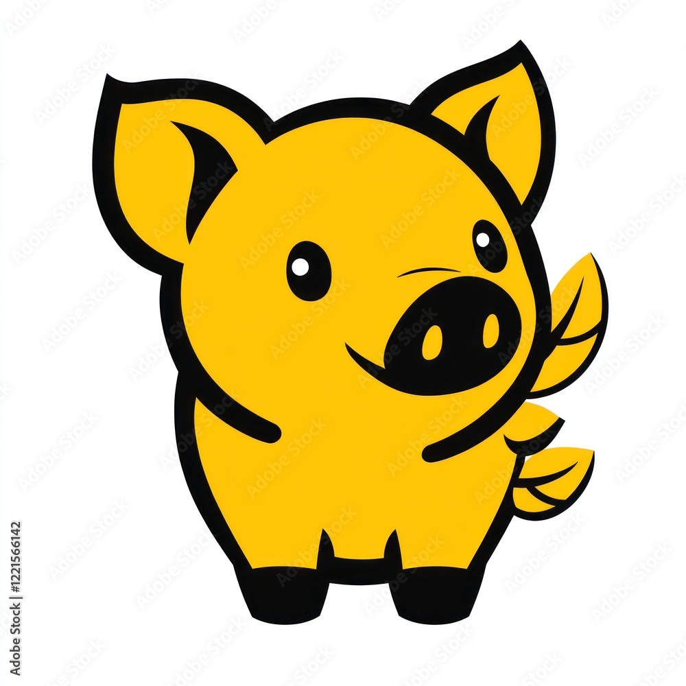 Yellow pig with leaves on a white background for use in animal related projects Yellow pig with leaves on a white background for use in animal related projects