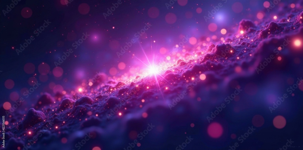 Fototapeta premium Glowing purple starburst with tiny sparks and dots, nebulae, sparks, purple