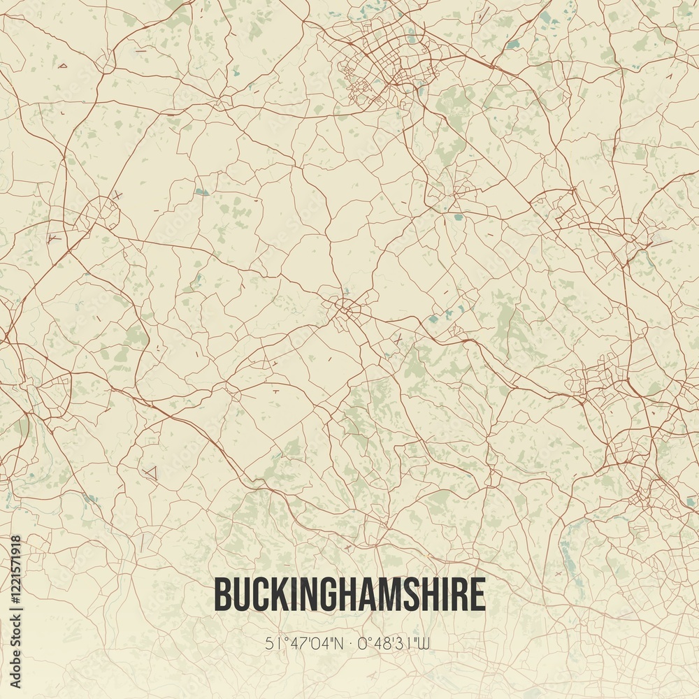 Fototapeta premium Retro UK map of Buckinghamshire. Vintage street map.