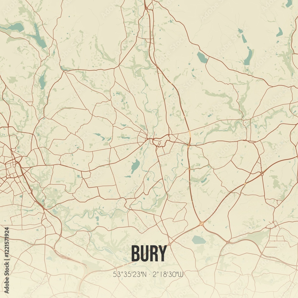 Obraz premium Retro UK map of Bury. Vintage street map.