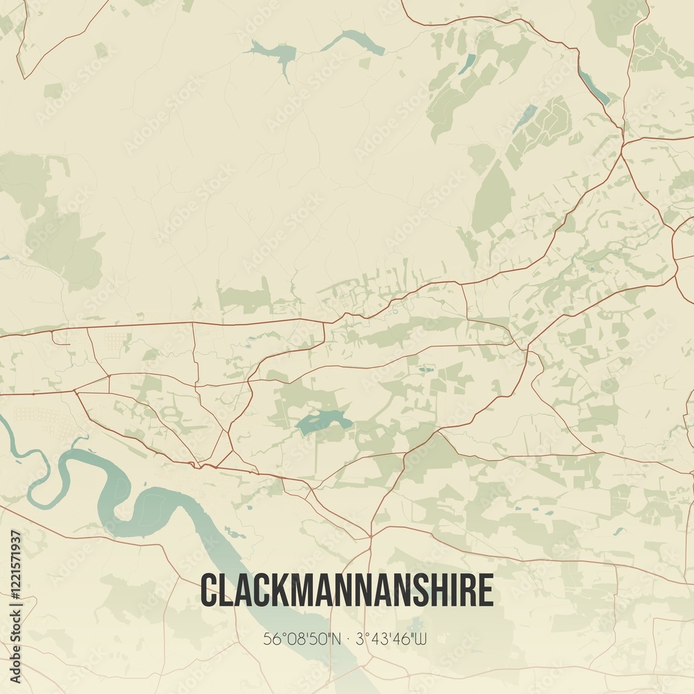 Obraz premium Retro UK map of Clackmannanshire. Vintage street map.
