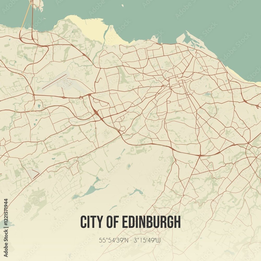 Fototapeta premium Retro UK map of City of Edinburgh. Vintage street map.