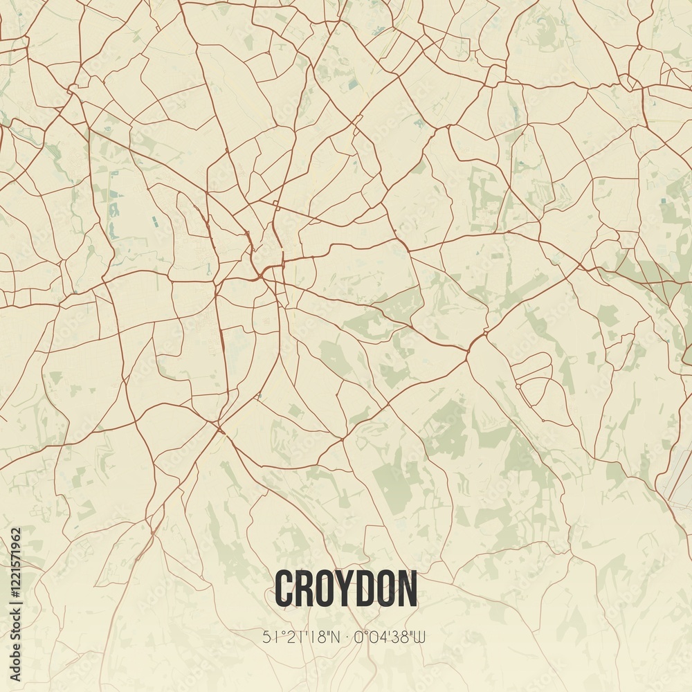 Fototapeta premium Retro UK map of Croydon. Vintage street map.