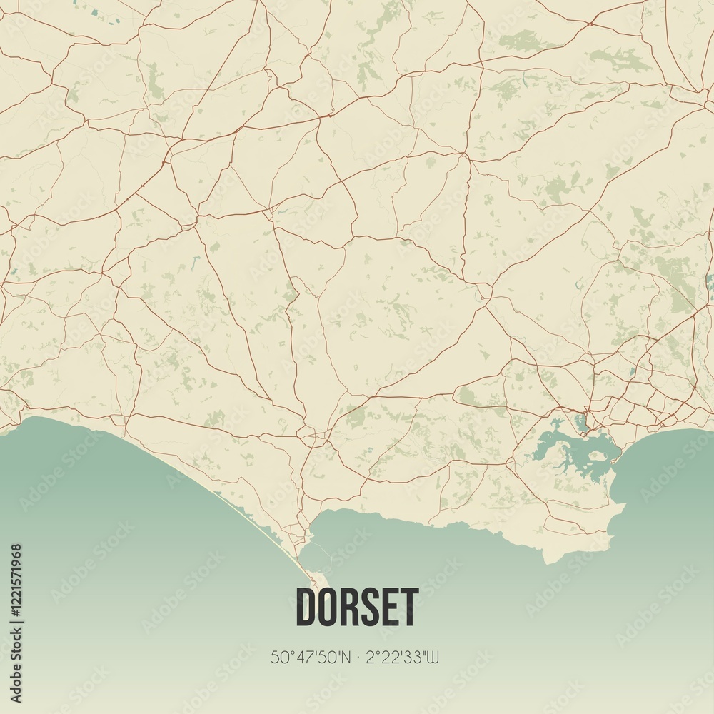 Retro UK map of Dorset. Vintage street map.