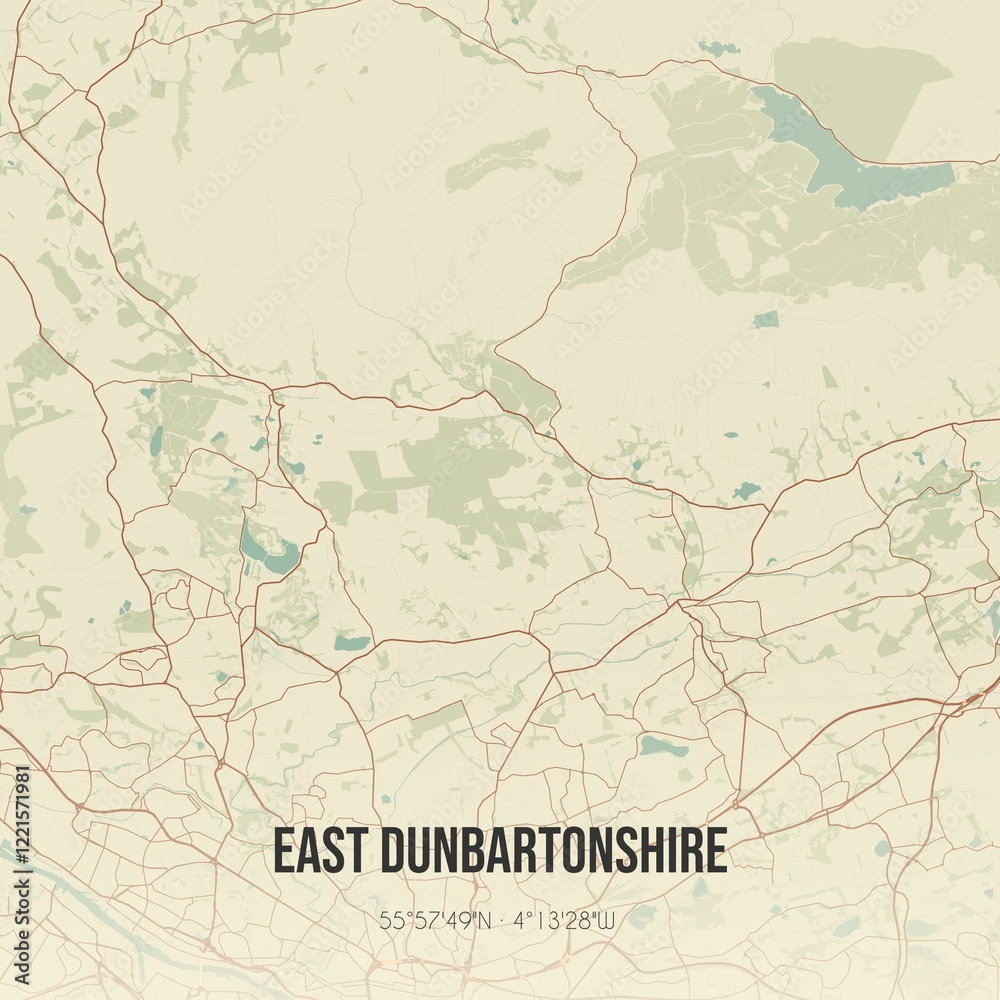 Fototapeta premium Retro UK map of East Dunbartonshire. Vintage street map.