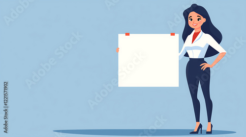 A woman is holding a white sign and smiling. generated using AI