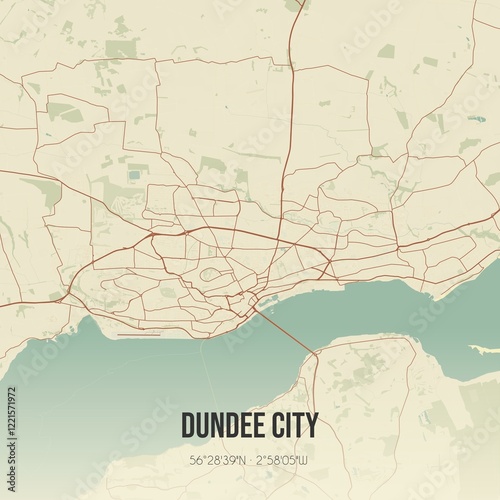 Obraz na płótnie Retro UK map of Dundee City. Vintage street map. w salonie