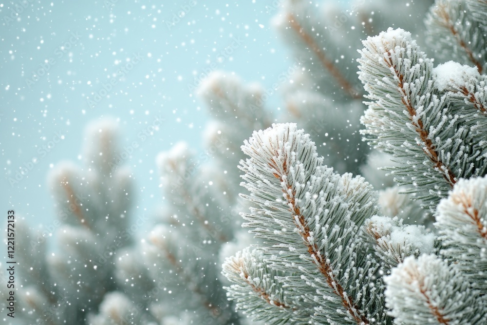 Close-up of a pine tree with snow-covered branches and trunk, ideal for winter scenes or nature photography Close-up of a pine tree with snow-covered branches and trunk, ideal for winter scenes or nature photography