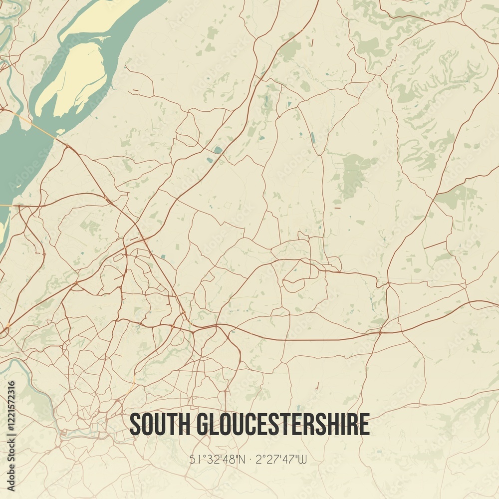 Fototapeta premium Retro UK map of South Gloucestershire. Vintage street map.
