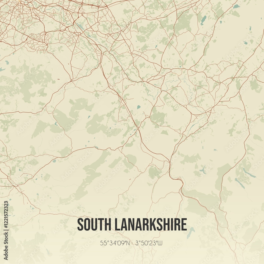 Obraz premium Retro UK map of South Lanarkshire. Vintage street map.