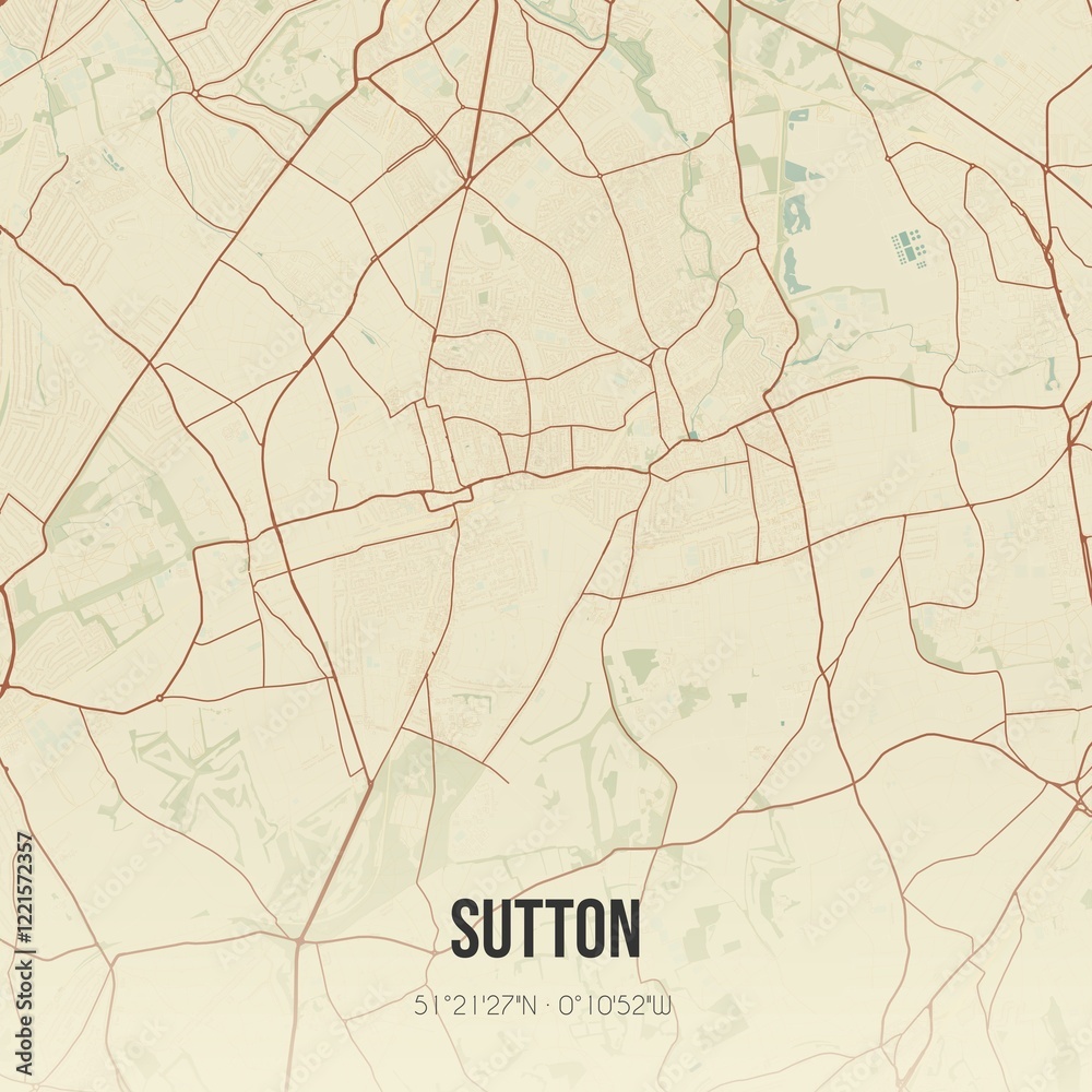 Fototapeta premium Retro UK map of Sutton. Vintage street map.