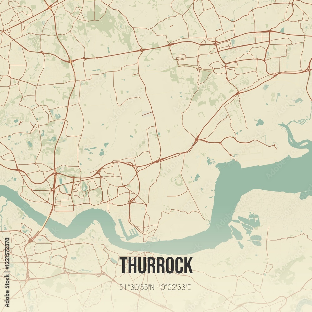 Obraz premium Retro UK map of Thurrock. Vintage street map.
