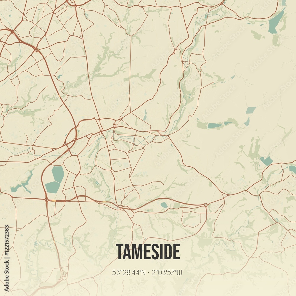 Obraz premium Retro UK map of Tameside. Vintage street map.